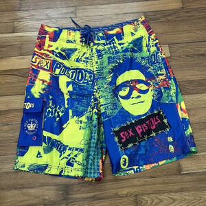 Dragonfly Board Shorts Men's Multicolor Sex Pistols Punk Rock Swim Trunks SZ 36